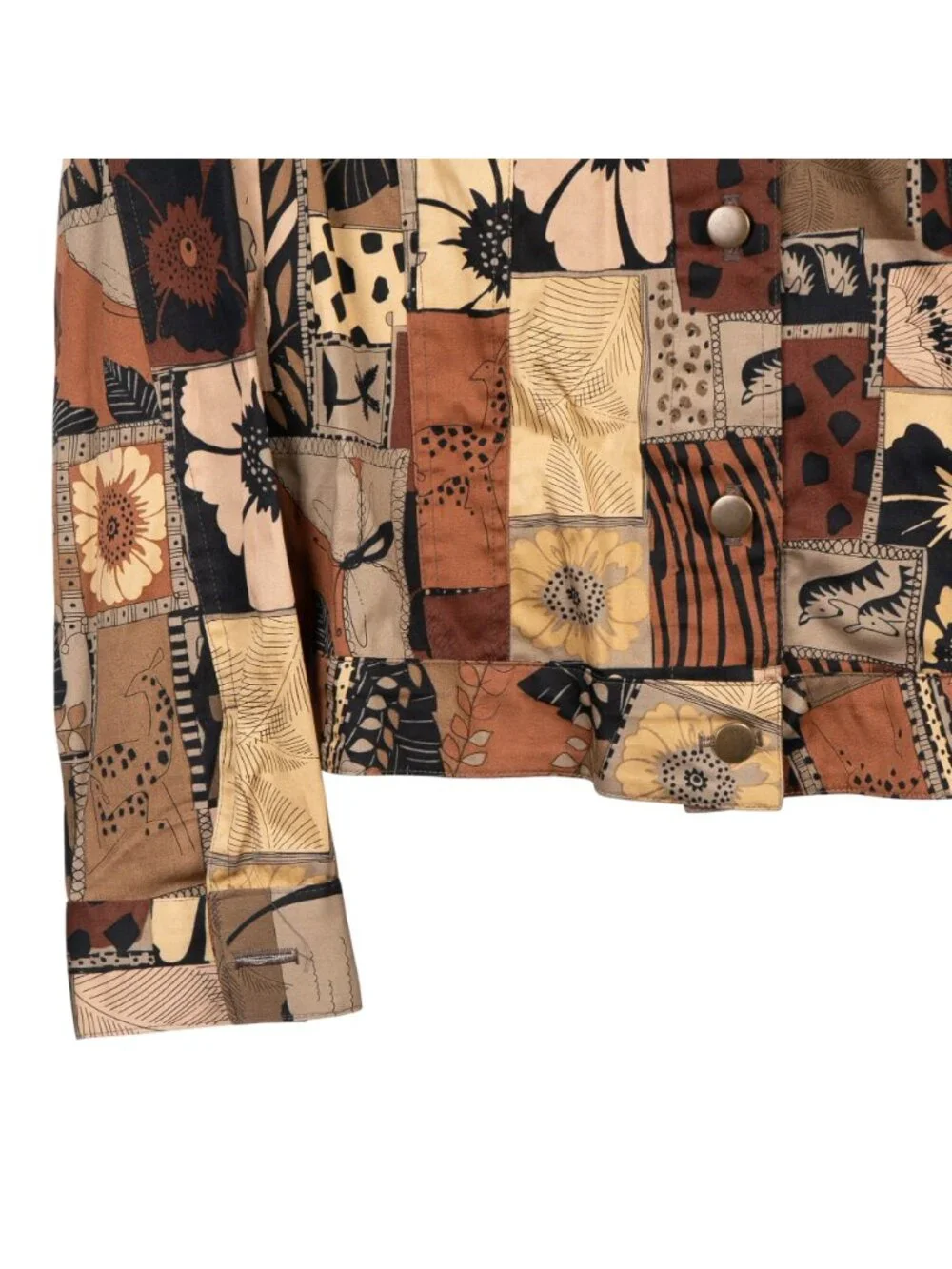 Suzette Safari Button Up Jacket Shirt M New Patchwork Brown Elephant Giraffe - Picture 3 of 7